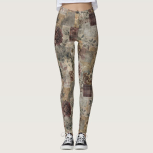 Heritage Floral Quilt in Burgundy and Brown Leggings