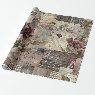 Heritage Floral Quilt in Burgundy and Brown Wrapping Paper