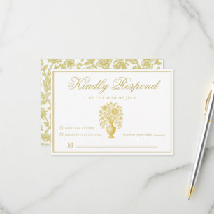 Heritage Floral Vase Classic Gold Ivory Wedding RSVP Card