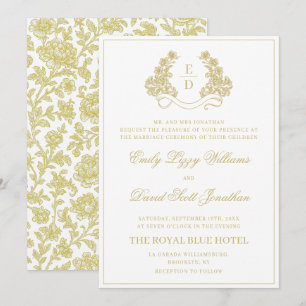 Heritage Gold and White Monogram Wedding Invitation