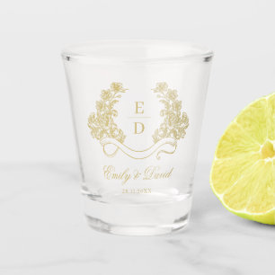 Heritage Golden Floral Monogram Vintage Wedding Shot Glass