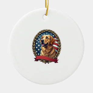 Heritage Golden Retriever Patriotic Vintage Tee Ceramic Ornament