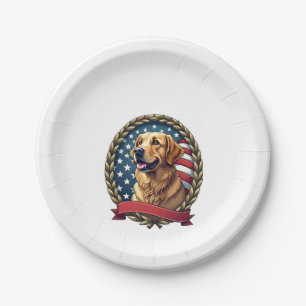 Heritage Golden Retriever Patriotic Vintage Tee Paper Plate