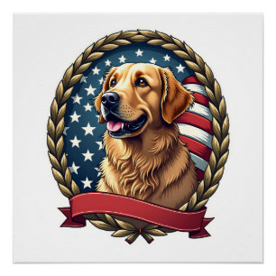 Heritage Golden Retriever Patriotic Vintage Tee Poster