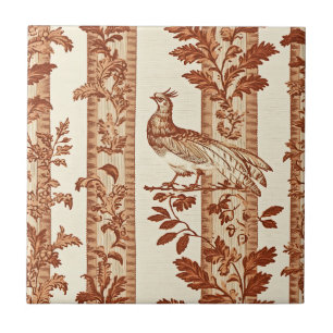 Heritage Hen Floral Stripe Toile Pattern Ceramic Tile