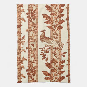 Heritage Hen Floral Stripe Toile Pattern Tea Towel