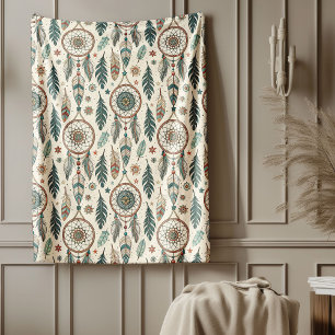 Heritage-Inspired Tribal Cosy Retreat dreamcatcher Fleece Blanket