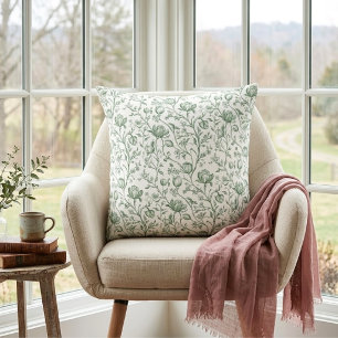 Heritage Luxury Sage French Toile Artisan Cottage Cushion