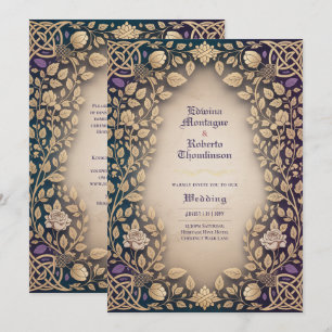 Heritage Mediaeval Celtic Knot Floral Jewel Weddin Invitation