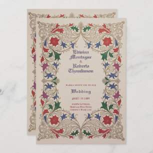 Heritage Medieval Floral Wedding Purple Red Gold Invitation