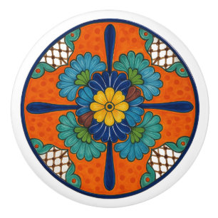 Heritage Mexican Talavera Floral Ceramic Knob