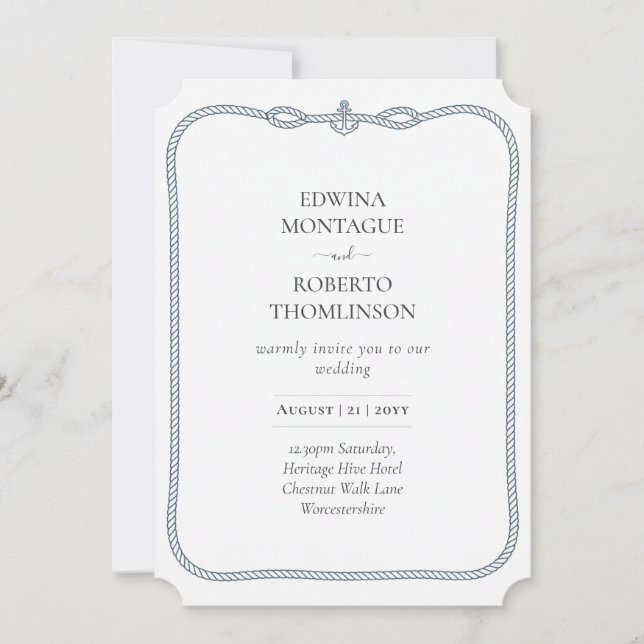 Heritage Nautical Rope Frame Coastal Wedding Invitation (Front)