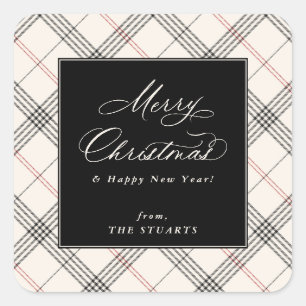 HERITAGE Neutral Tartan Christmas Square Sticker