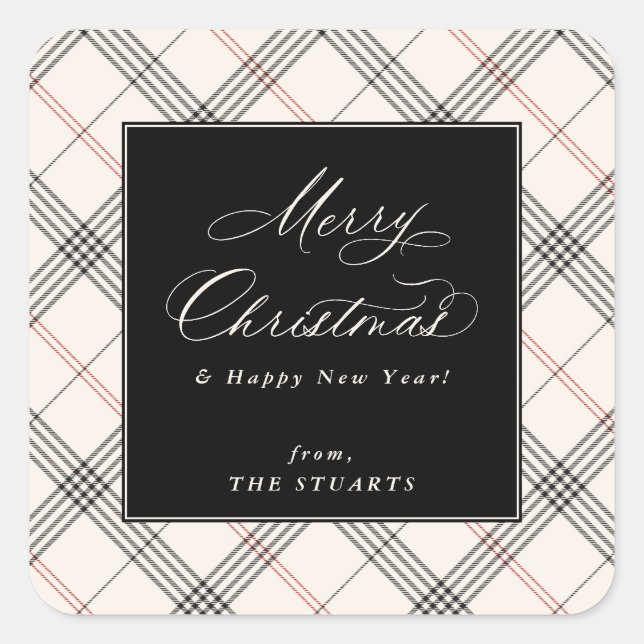 HERITAGE | Neutral Tartan Christmas Square Sticker (Front)
