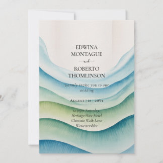 Heritage Ocean Wave Watercolor Coastal Wedding Invitation