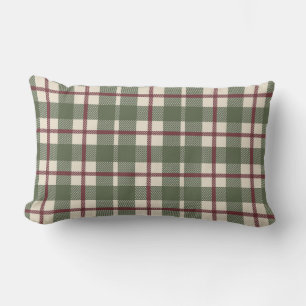 Heritage Plaid Striped Check Country Moss Green Lumbar Cushion