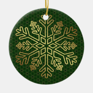 Heritage Sage & Gold Snowflake  Ceramic Ornament