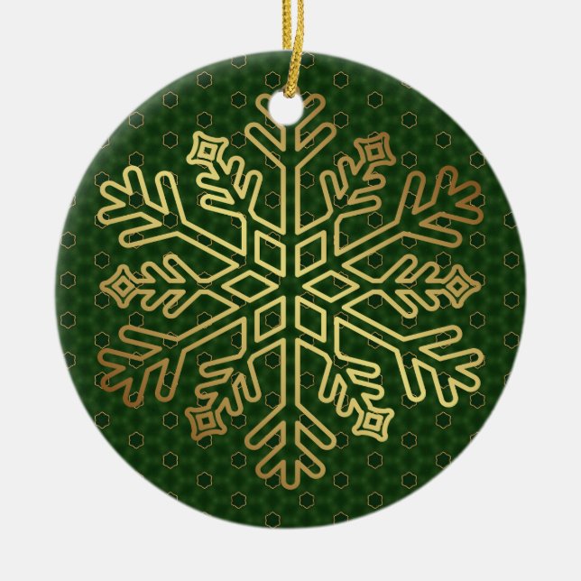 Heritage Sage & Gold Snowflake  Ceramic Ornament (Front)