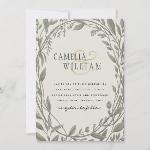 Heritage Sage Green Botanical Elegant Wedding Invitation