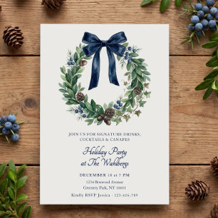 Heritage Tartan Wreath Holiday Cocktail Party Invitation