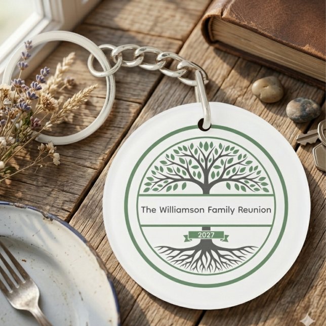 Heritage Tree Roots Family Reunion Key Ring (Family reunion keepsake keychain)
