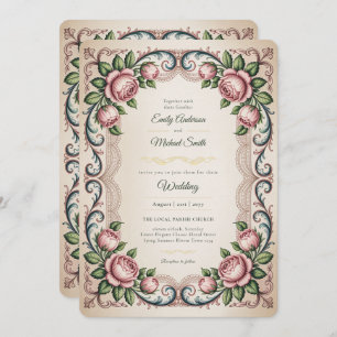 Heritage   Victorian Antique Rose Floral Wedding Invitation