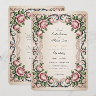 Heritage | Victorian Antique Rose Floral Wedding Invitation