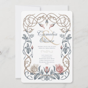 Heritage Victorian Blush, Blue Floral Wedding Invitation