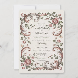 Heritage   Victorian Blush Rococo Floral Wedding Invitation
