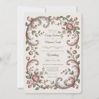 Heritage | Victorian Blush Rococo Floral Wedding Invitation