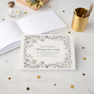 Heritage Victorian Botanical Powder Blue Taupe Guest Book