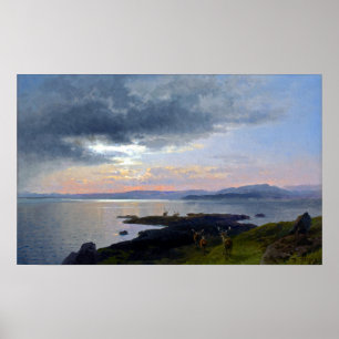 Hermann Herzog Twilight over a Lake Poster