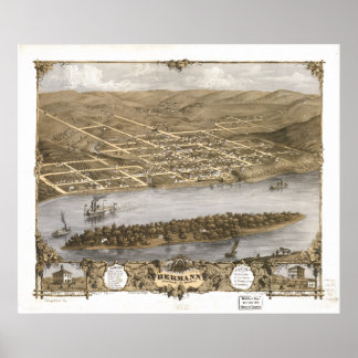 Hermann Missouri 1869 Antique Panoramic Map Poster