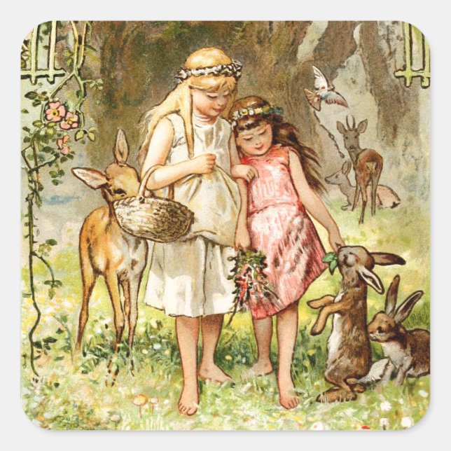 Hermann Vogel - Snow White and Rose Red Square Sticker (Front)