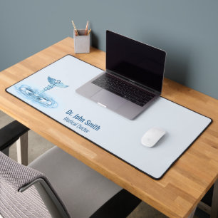 Hermes Rod Blue Caduceus Water Ripples Medical Desk Mat