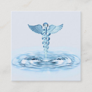 Hermes Rod Caduceus Blue Water Ripples Medical Square Business Card