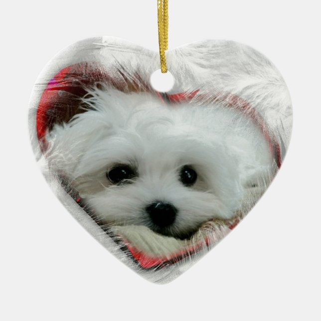 Hermes the Maltese Ceramic Ornament (Front)