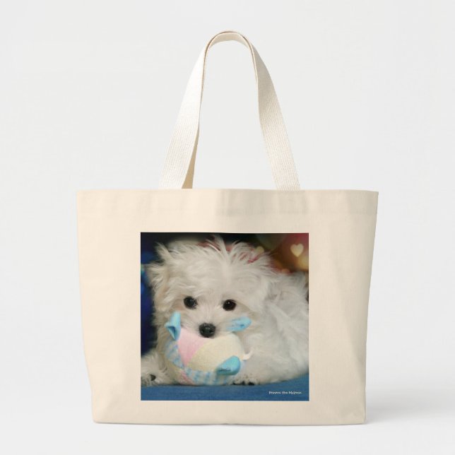 Hermes the Maltese Large Tote Bag (Front)