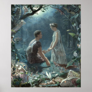 Hermia Lysander & fairies Midsummer Night Dream Poster