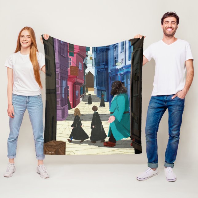 Hermione, HARRY POTTER™, & Hagrid in Diagon Alley Fleece Blanket (In Situ)