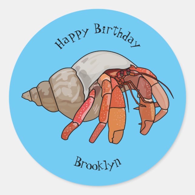 Hermit crab cartoon illustration classic round sticker (Front)