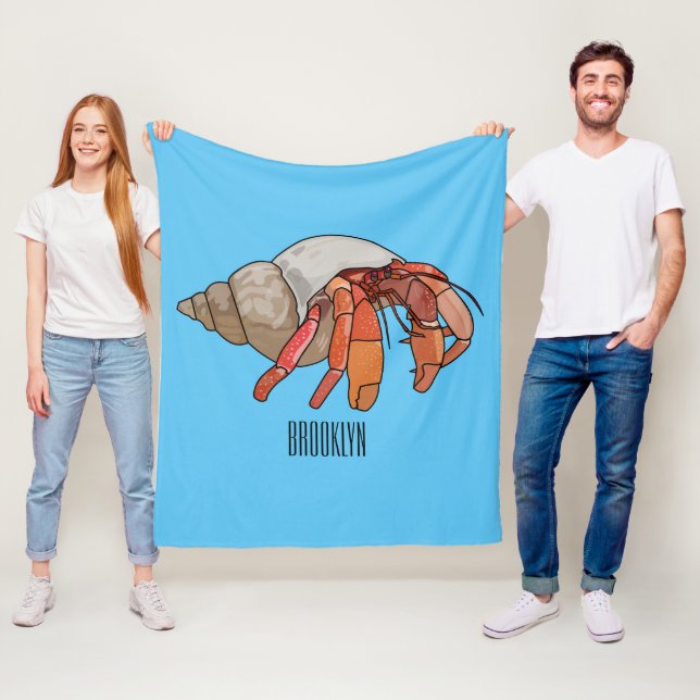 Hermit crab cartoon illustration fleece blanket (In Situ)