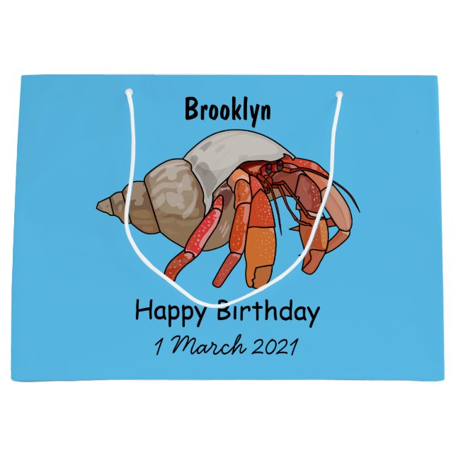Hermit crab cartoon illustration large gift bag (Front)