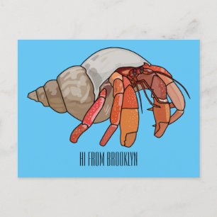 Hermit crab cartoon illustration postcard
