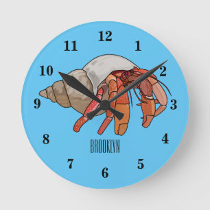 Hermit crab cartoon illustration round clock