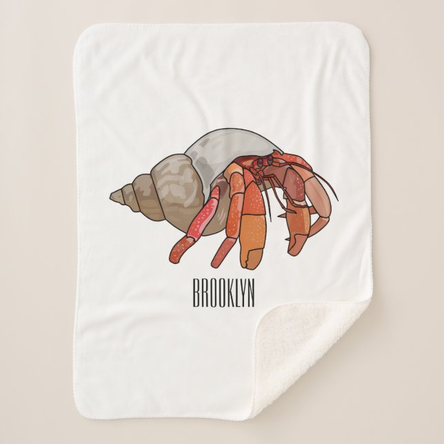 Hermit crab cartoon illustration sherpa blanket (Front)
