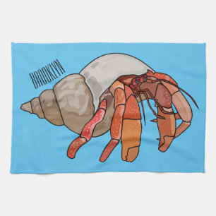 Hermit crab cartoon illustration tea towel
