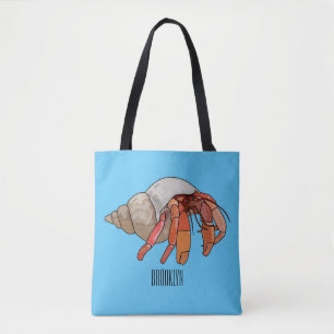 Hermit crab cartoon illustration tote bag