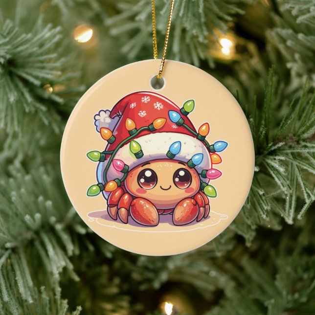 hermit crab Merry Christmas Winter Animals Crabs Ceramic Ornament (Tree)