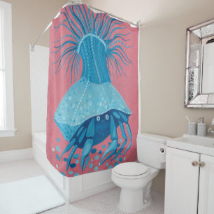Hermit Crab, Underwater Coastal, Animals Pink Blu Shower Curtain
